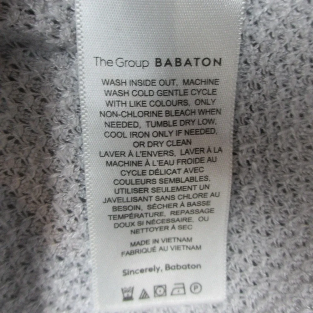 Aritzia Babaton Top Women Large Gray Excellent Waffle Knit V-Neck SWF0-1115-11
